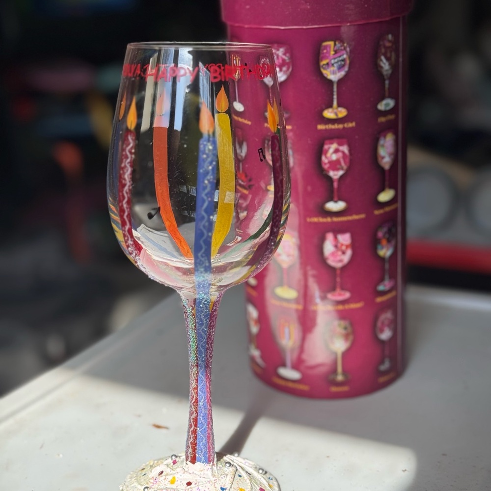 Lolita Hand-Painted Birthday Wine Glass (NIB)